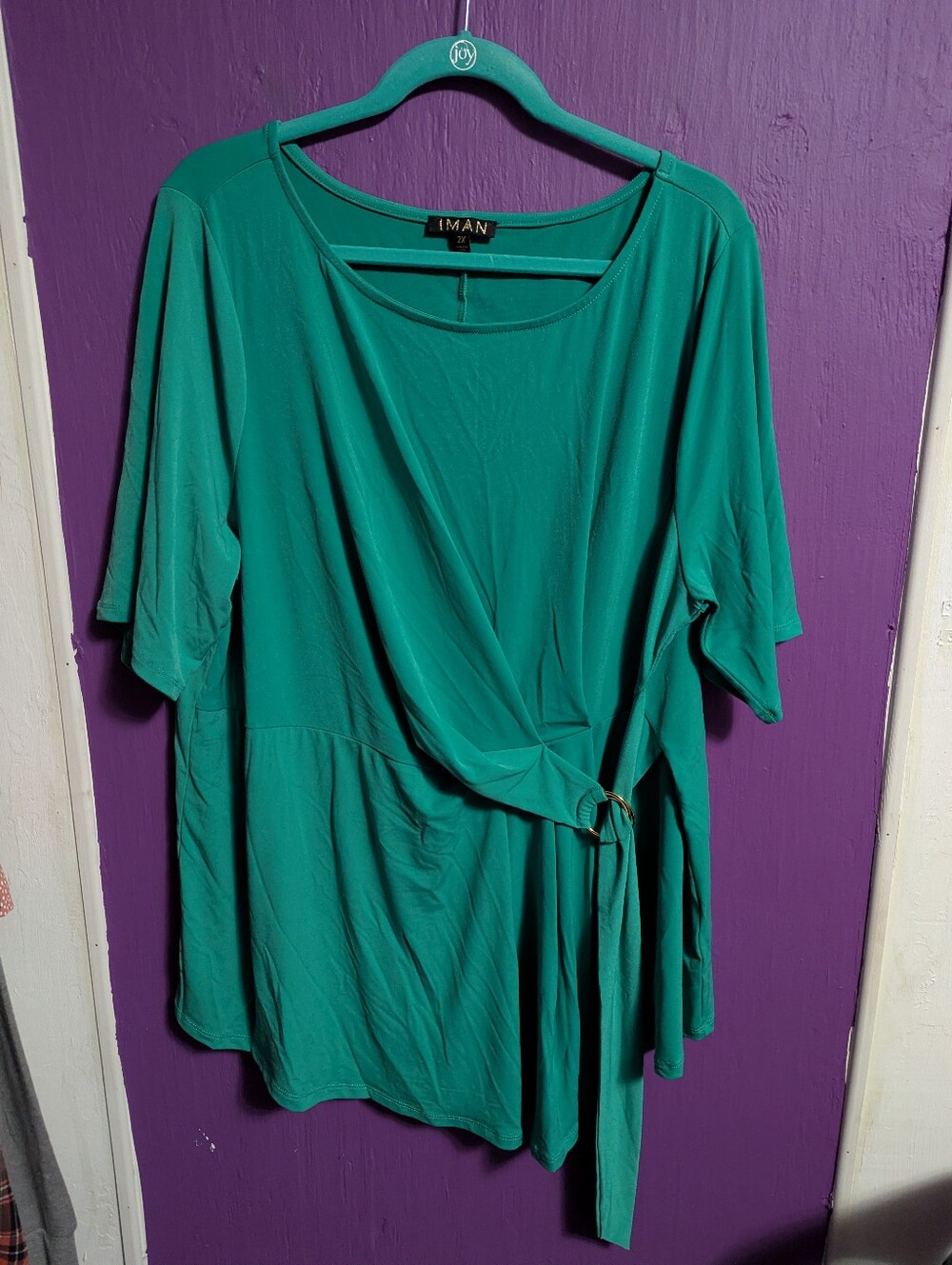 32. IMAN Green Loop Waist Belt Peplum Short Sleeve Blouse 2X 18 20